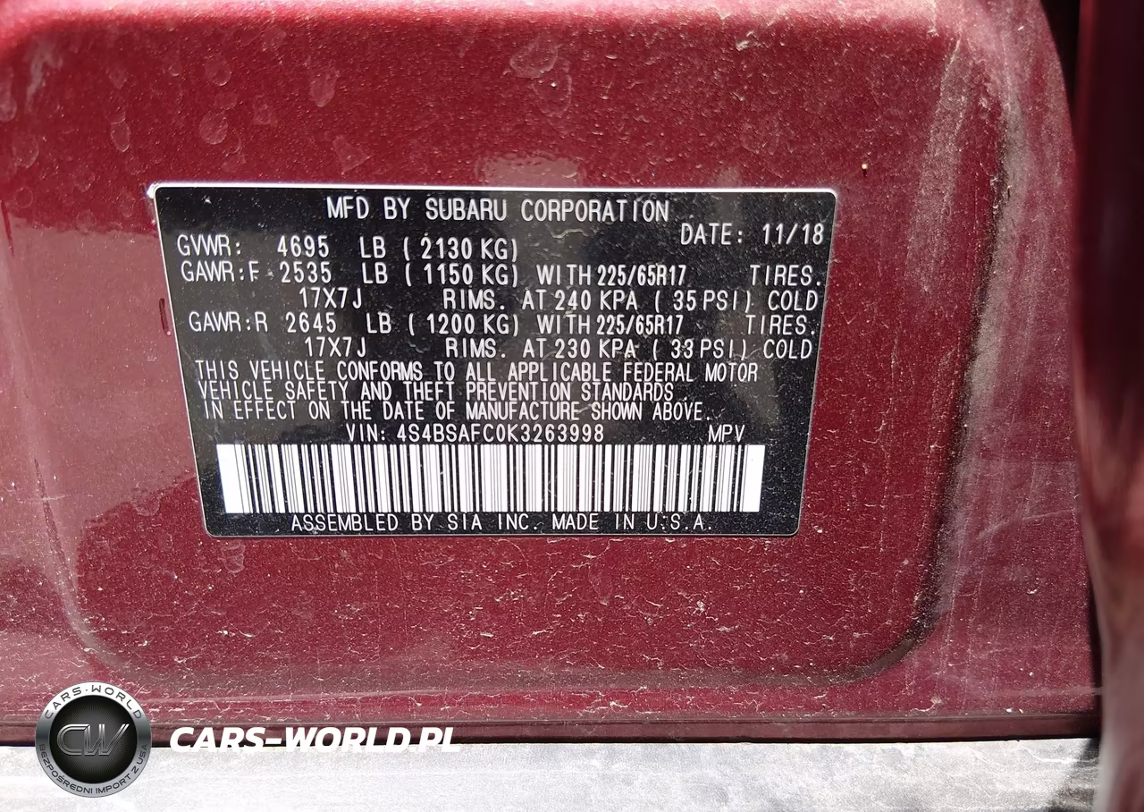 2019 Subaru Outback 2.5I Premium VIN:4S4BSAFC0K3263998 - 9