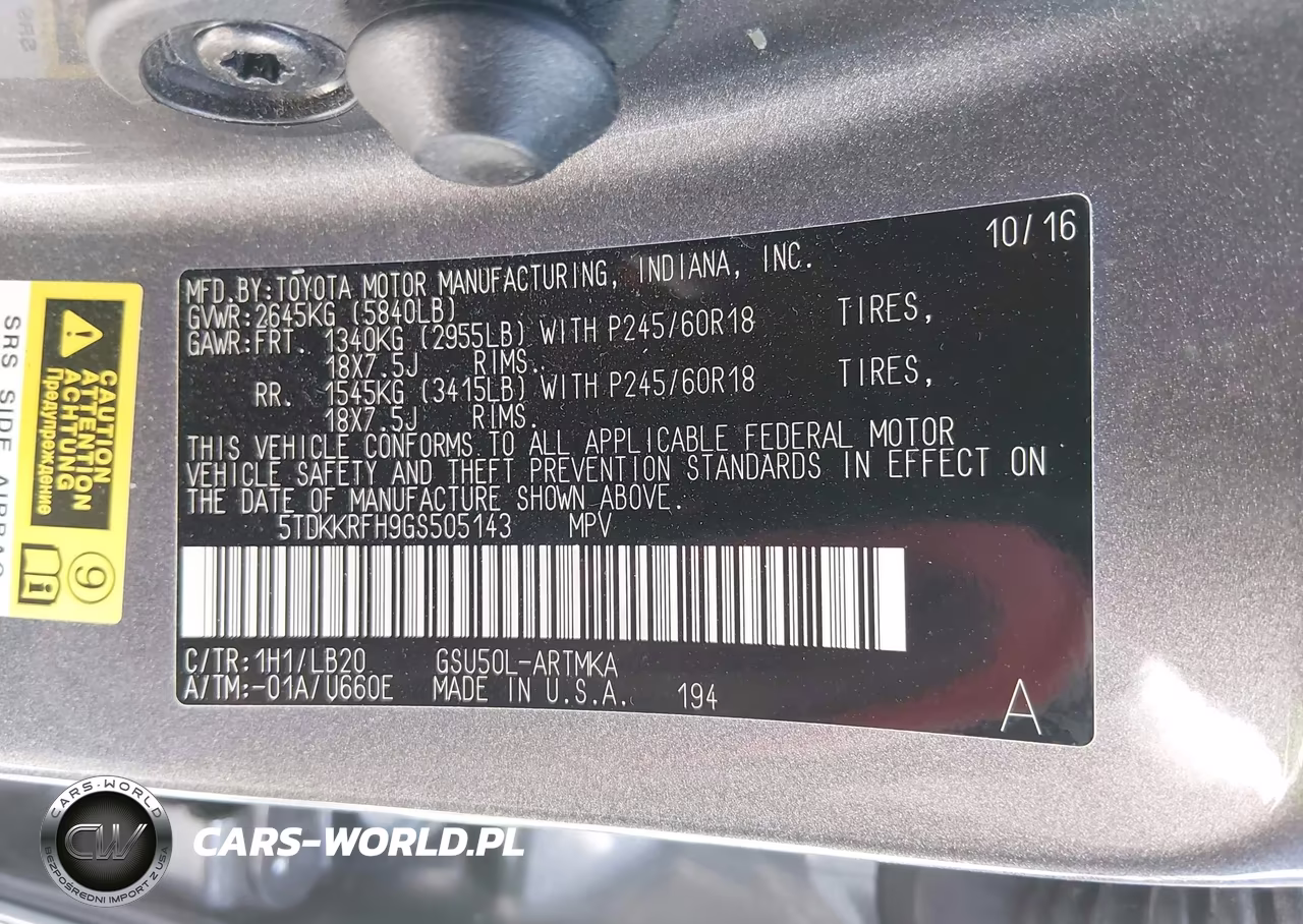2016 Toyota Highlander Xle V6 VIN:5TDKKRFH9GS505143 - 9