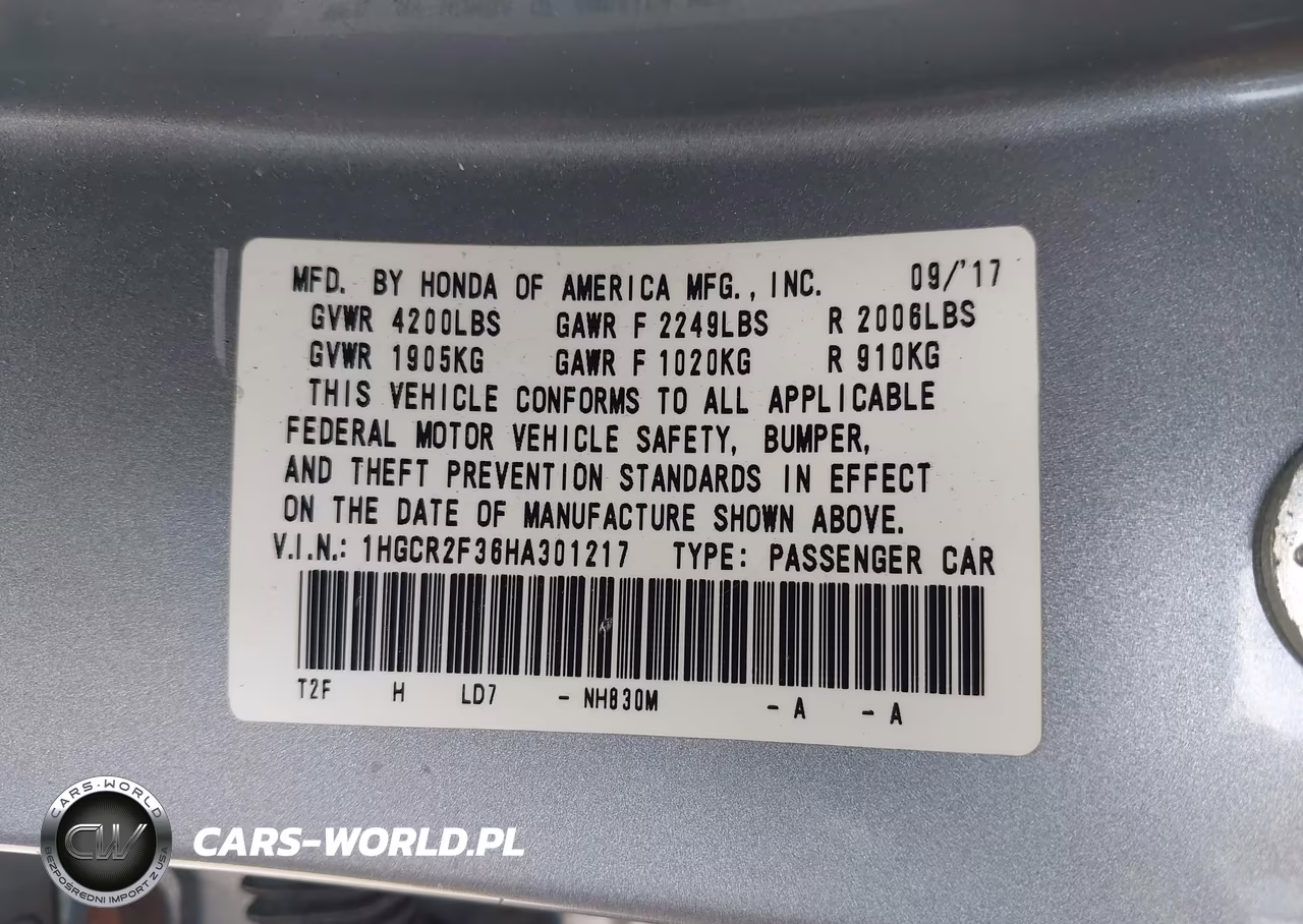 2017 Honda Accord Lx VIN:1HGCR2F36HA301217 - 9