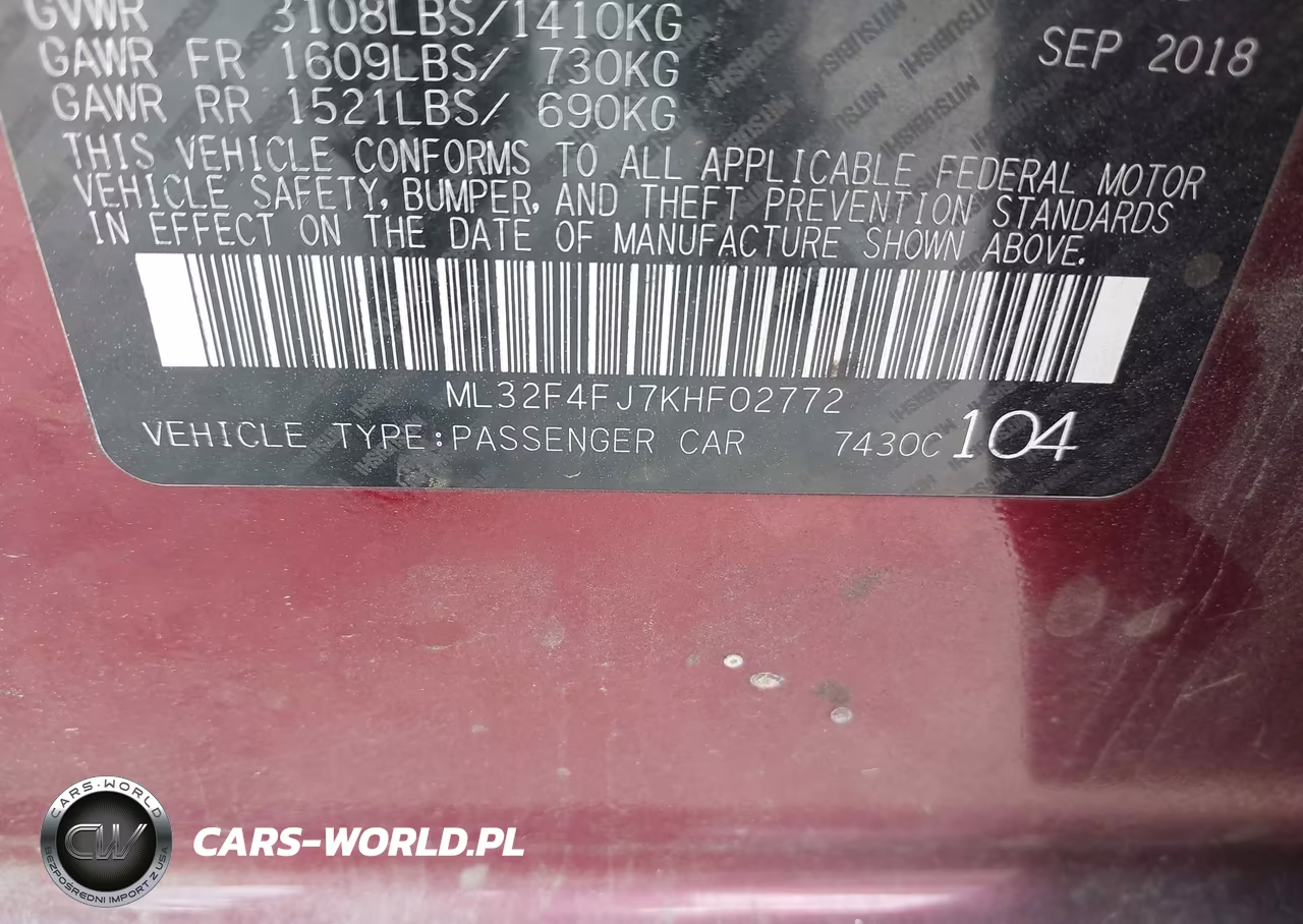 2019 Mitsubishi Mirage G4 Se VIN:ML32F4FJ7KHF02772 - 9