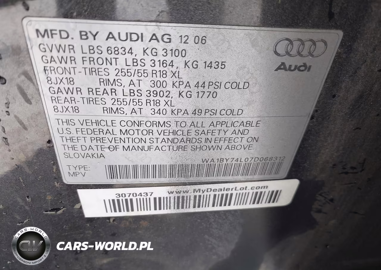 2007 Audi Q7 3.6 Premium VIN:WA1BY74L07D068312 - 9