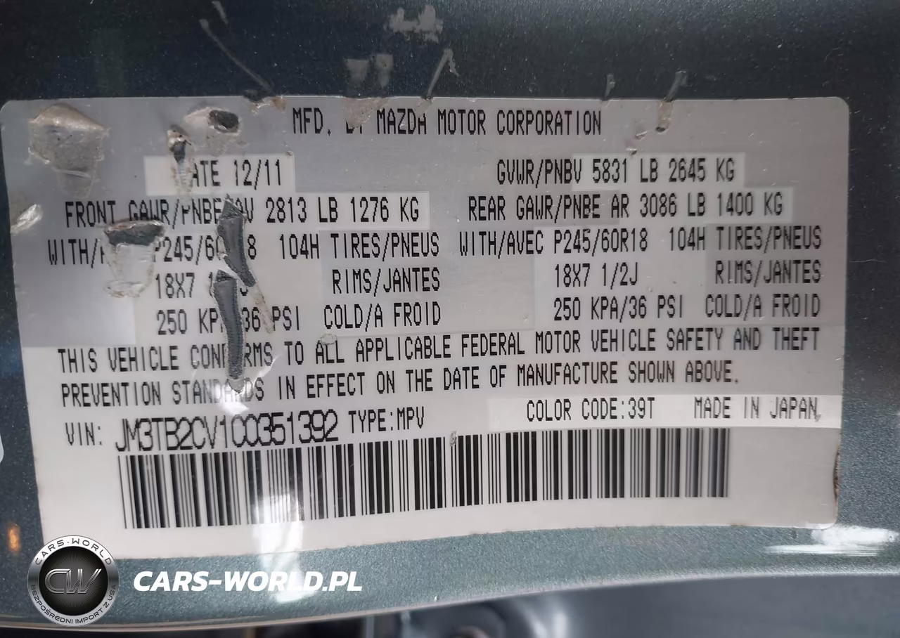 2012 Mazda Cx-9 Touring VIN:JM3TB2CV1C0351392 - 9