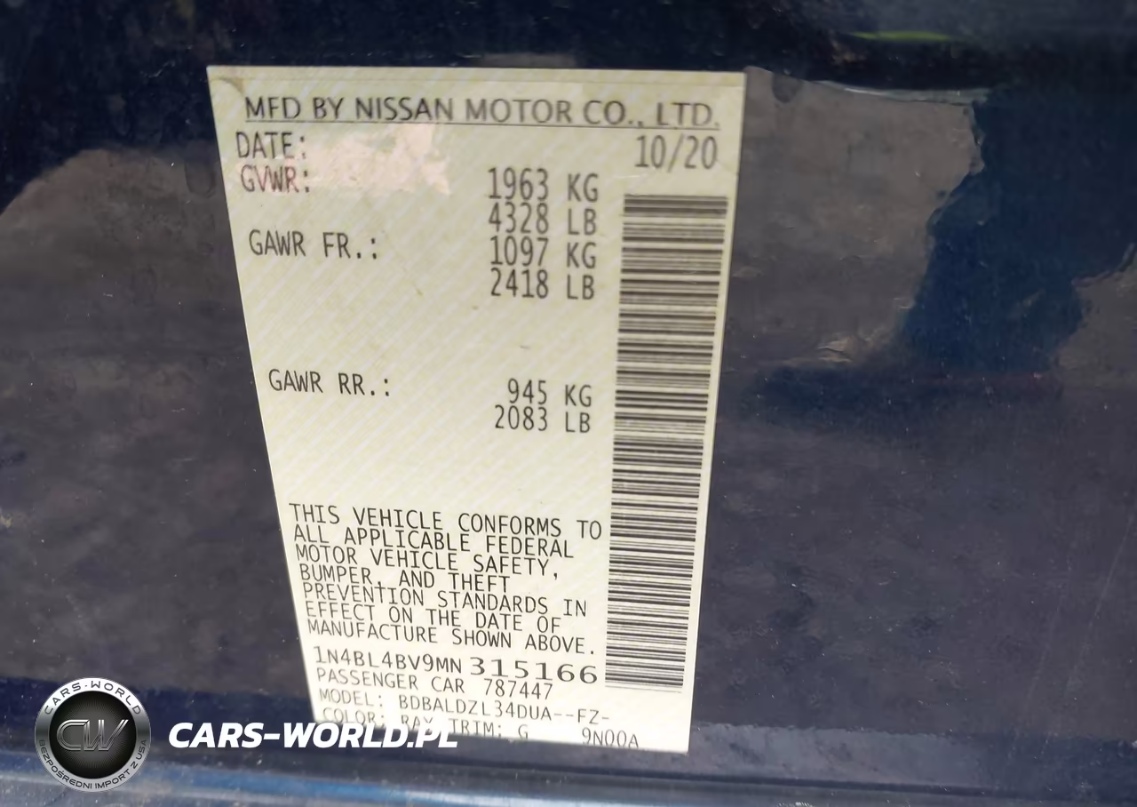 2021 Nissan Altima S Fwd VIN:1N4BL4BV9MN315166 - 9