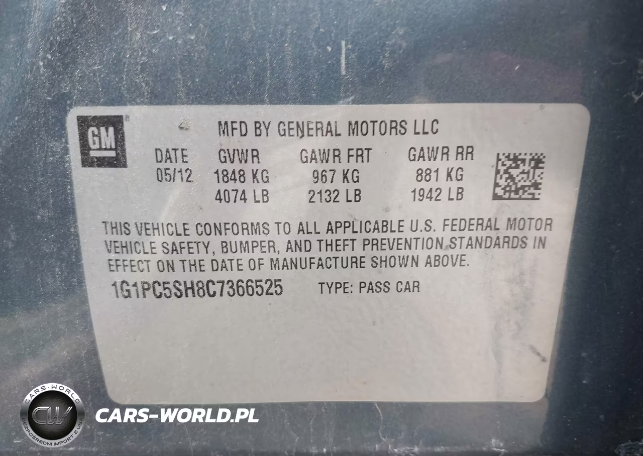 2012 Chevrolet Cruze Ls VIN:1G1PC5SH8C7366525 - 9