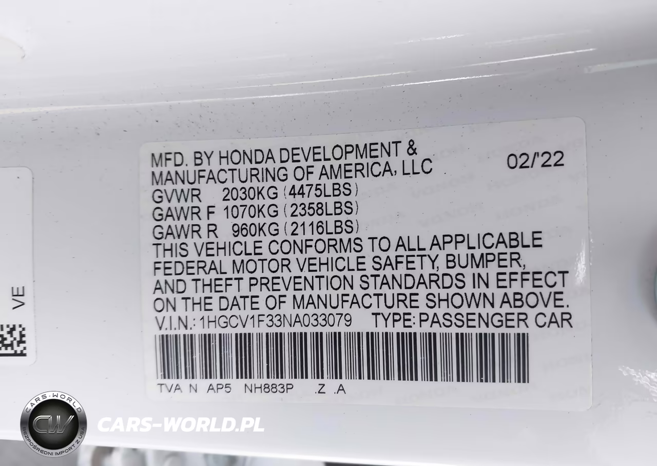 2022 Honda Accord Sport VIN:1HGCV1F33NA033079 - 9