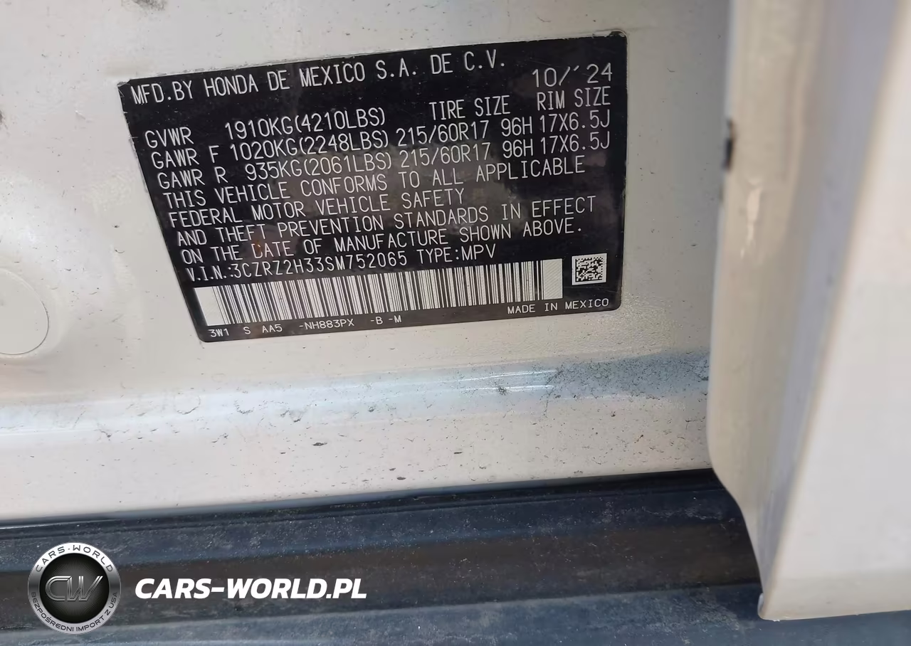 2025 Honda Hr-V Awd Lx VIN:3CZRZ2H33SM752065 - 9
