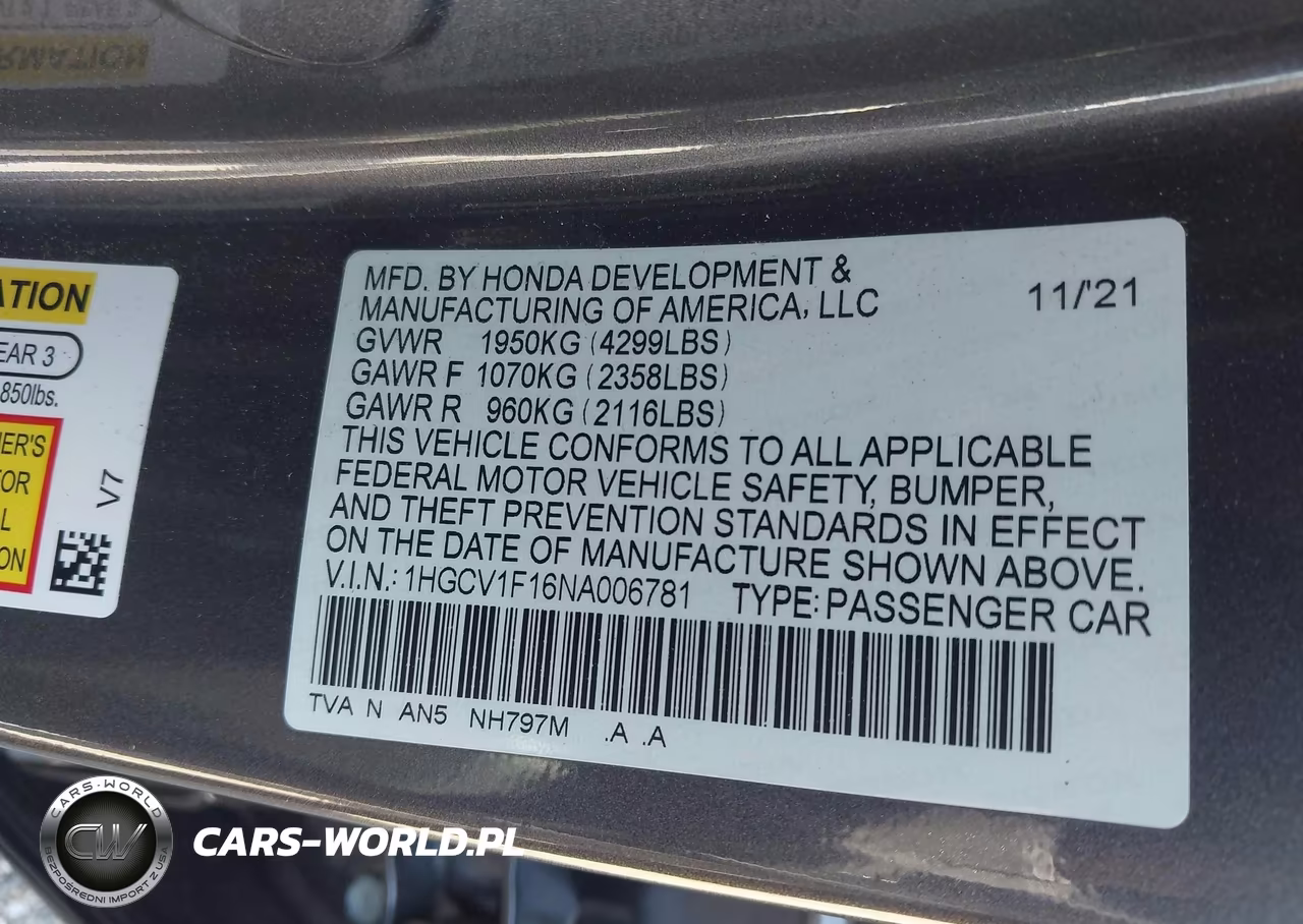 2022 Honda Accord Lx VIN:1HGCV1F16NA006781 - 9