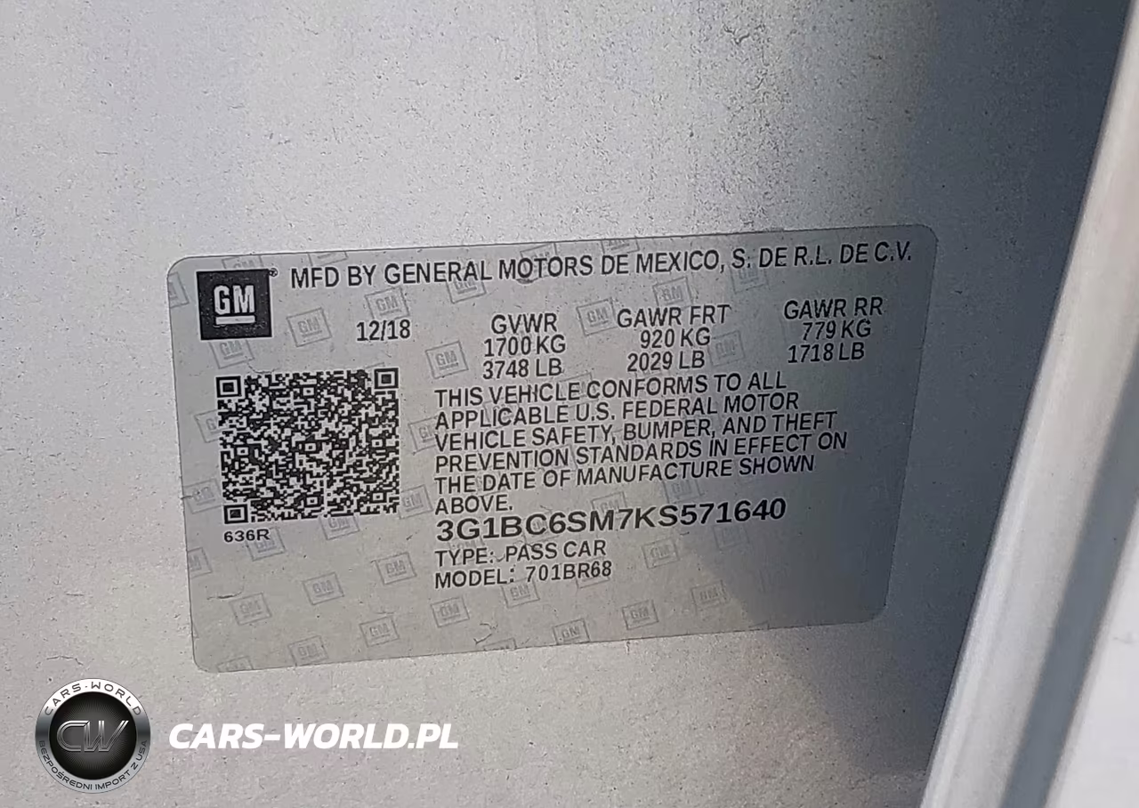 2019 Chevrolet Cruze Ls VIN:3G1BC6SM7KS571640 - 9