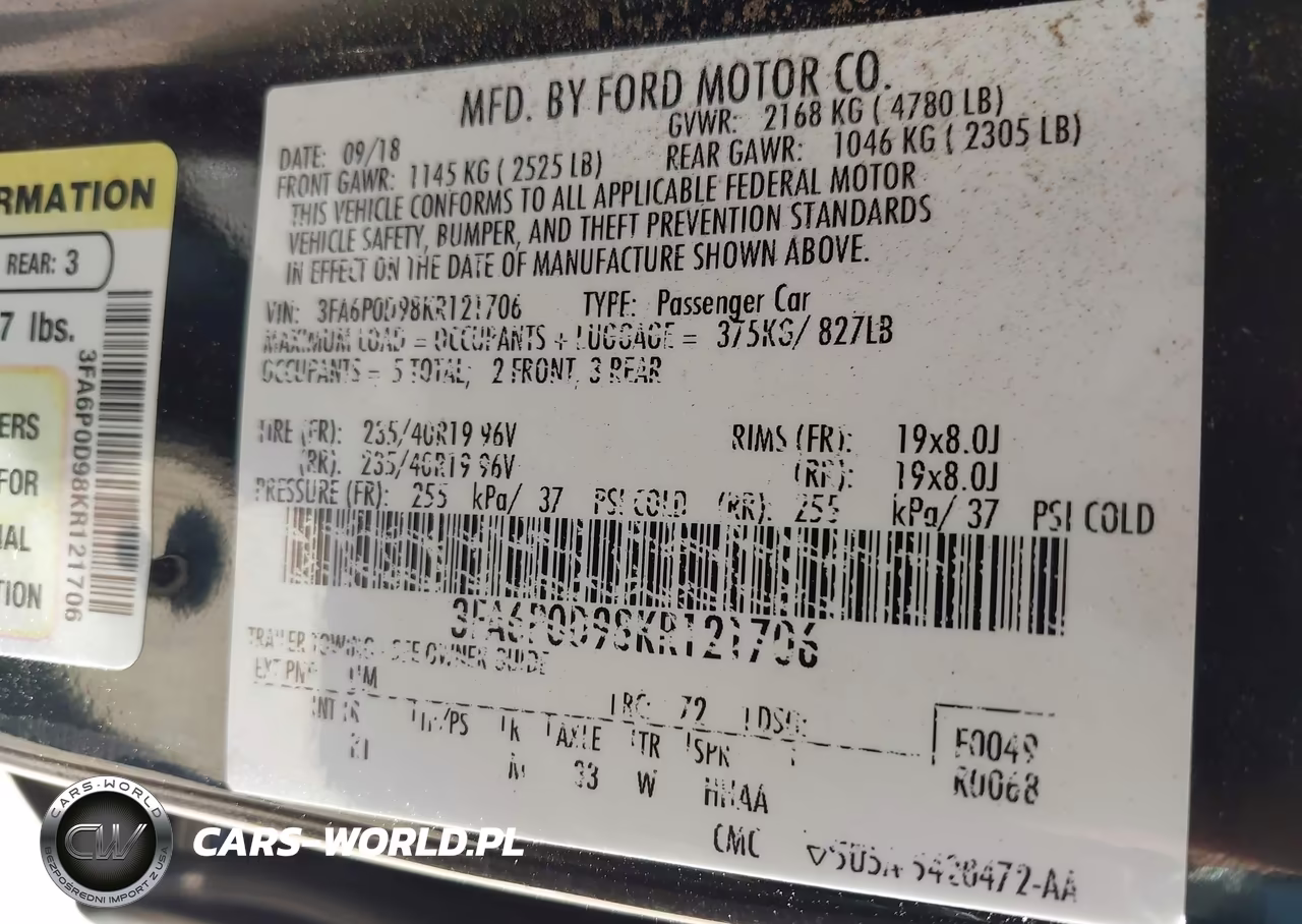 2019 Ford Fusion Titanium VIN:3FA6P0D98KR121706 - 9