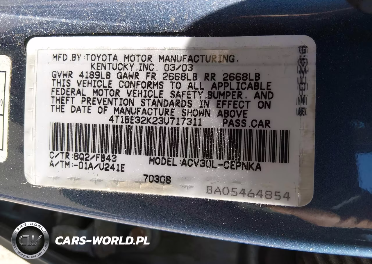 2003 Toyota Camry Le VIN:4T1BE32K23U717311 - 9