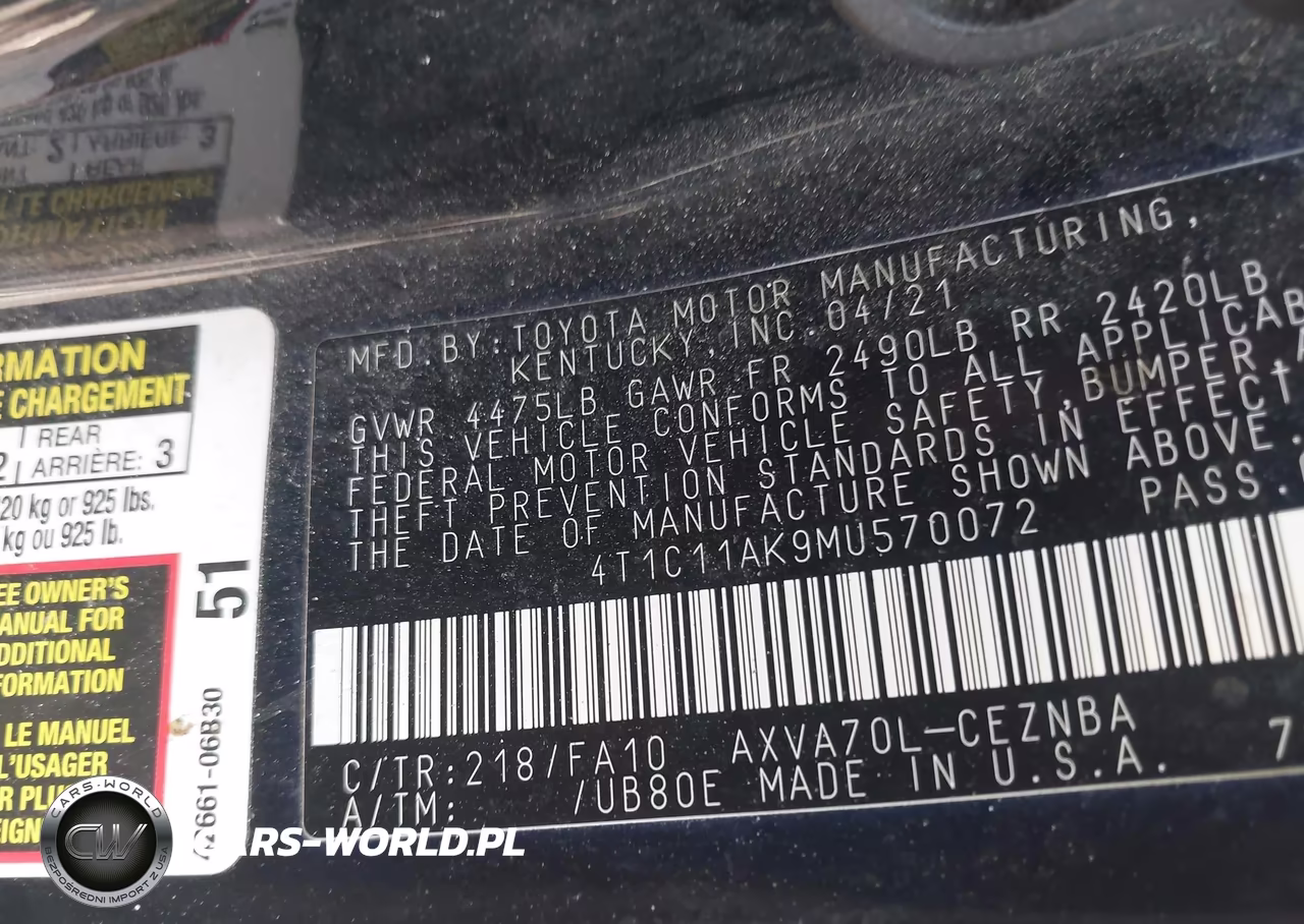 2021 Toyota Camry Le VIN:4T1C11AK9MU570072 - 9