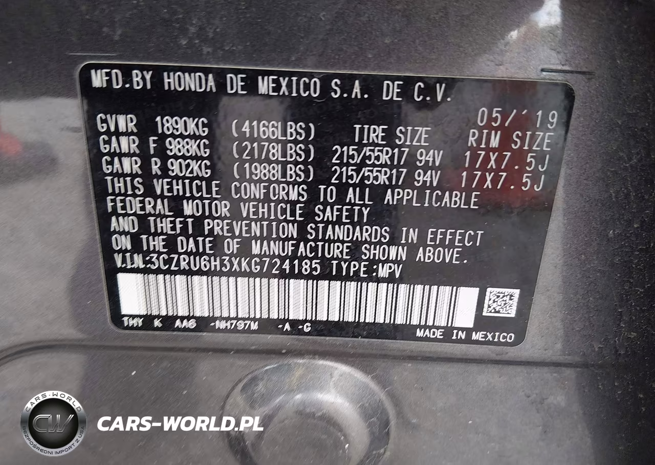 2019 Honda Hr-V Lx VIN:3CZRU6H3XKG724185 - 9