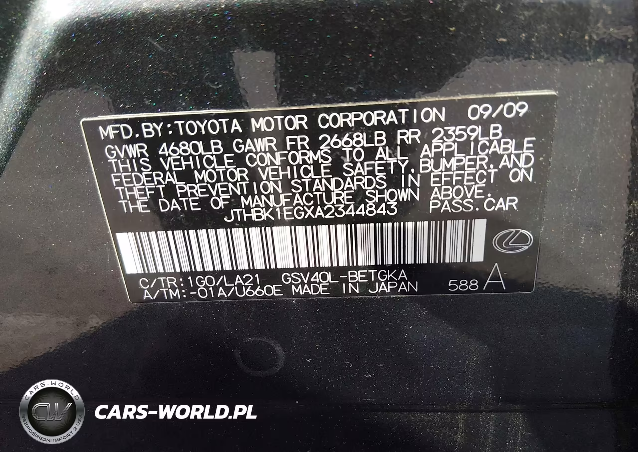 2010 Lexus Es 350 VIN:JTHBK1EGXA2344843 - 9