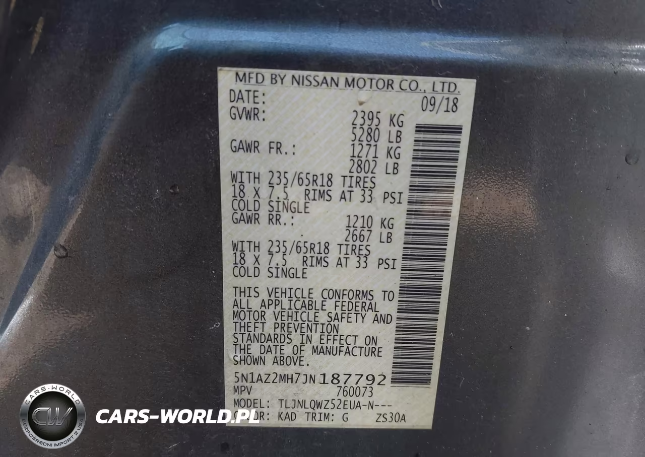 2018 Nissan Murano Sv VIN:5N1AZ2MH7JN187792 - 9