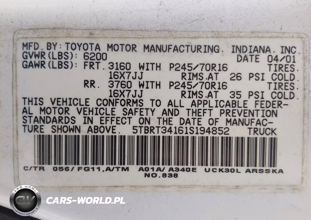2001 Toyota Tundra Sr5 V8 VIN:5TBRT34161S194852 - 9