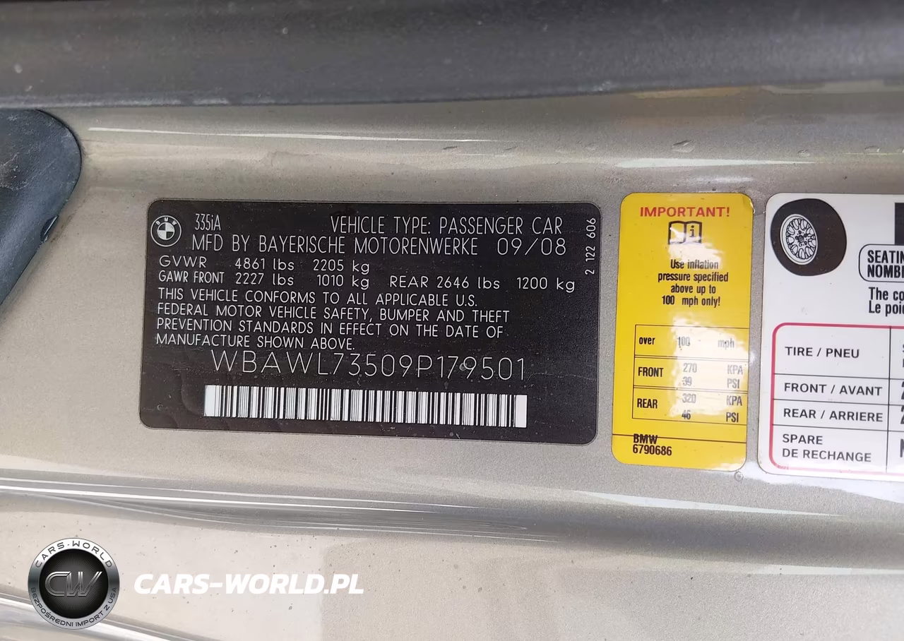2009 BMW 335I VIN:WBAWL73509P179501 - 9