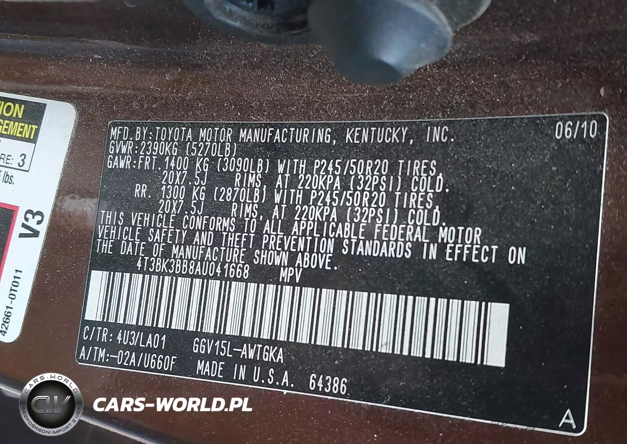 2010 Toyota Venza Base V6 VIN:4T3BK3BB8AU041668 - 9