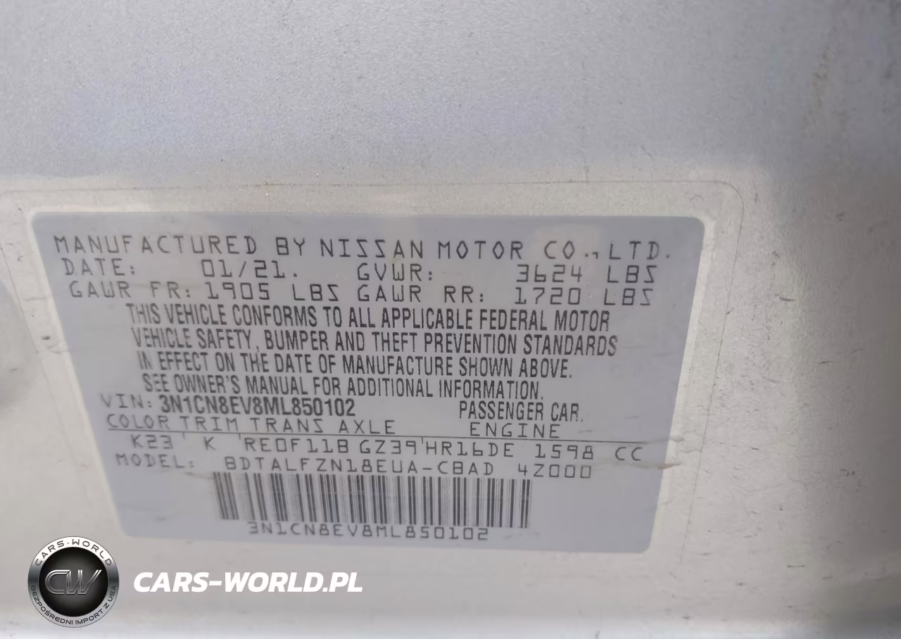 2021 Nissan Versa Sv Xtronic Cvt VIN:3N1CN8EV8ML850102 - 9