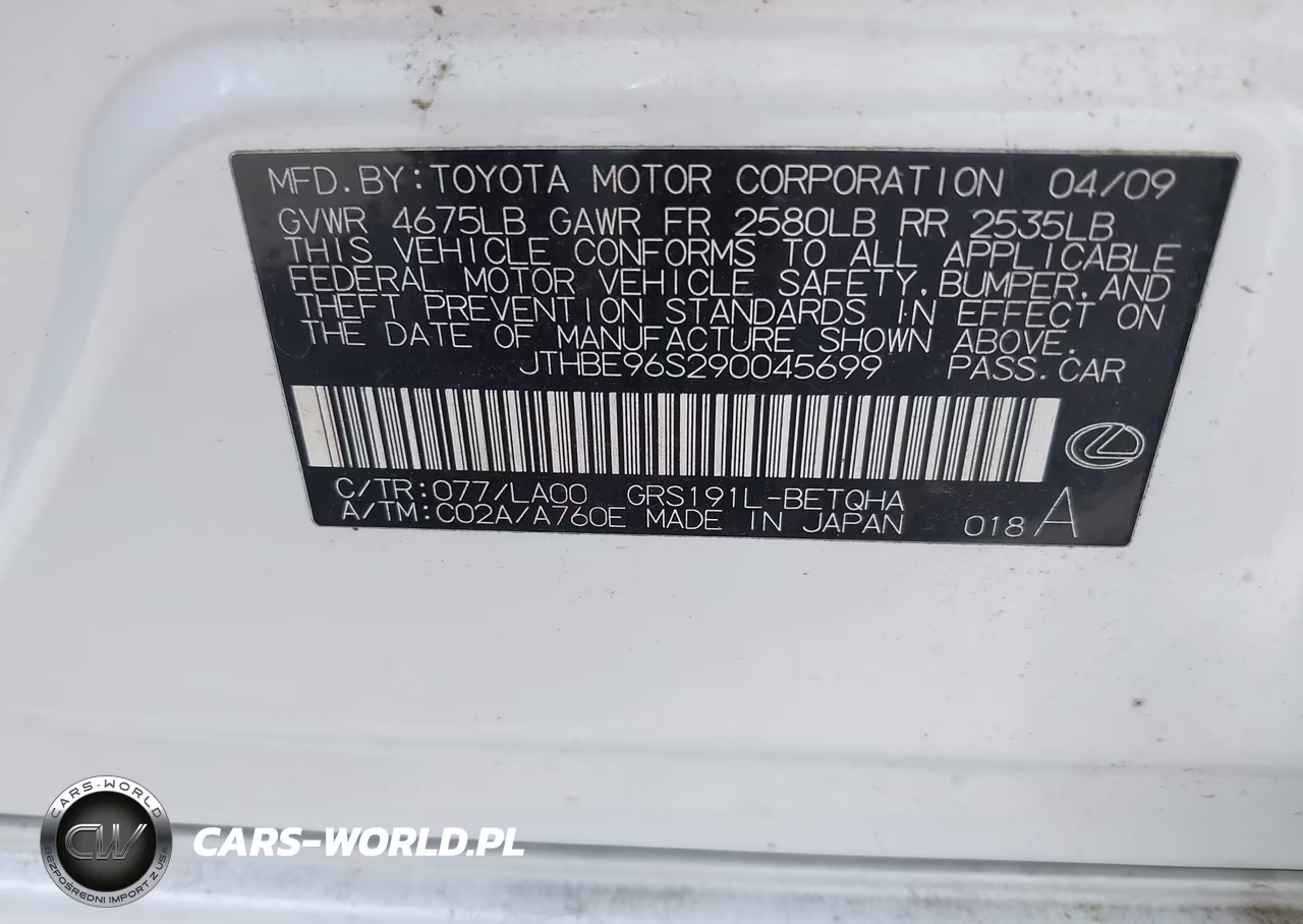 2009 Lexus Gs 350 VIN:JTHBE96S290045699 - 9