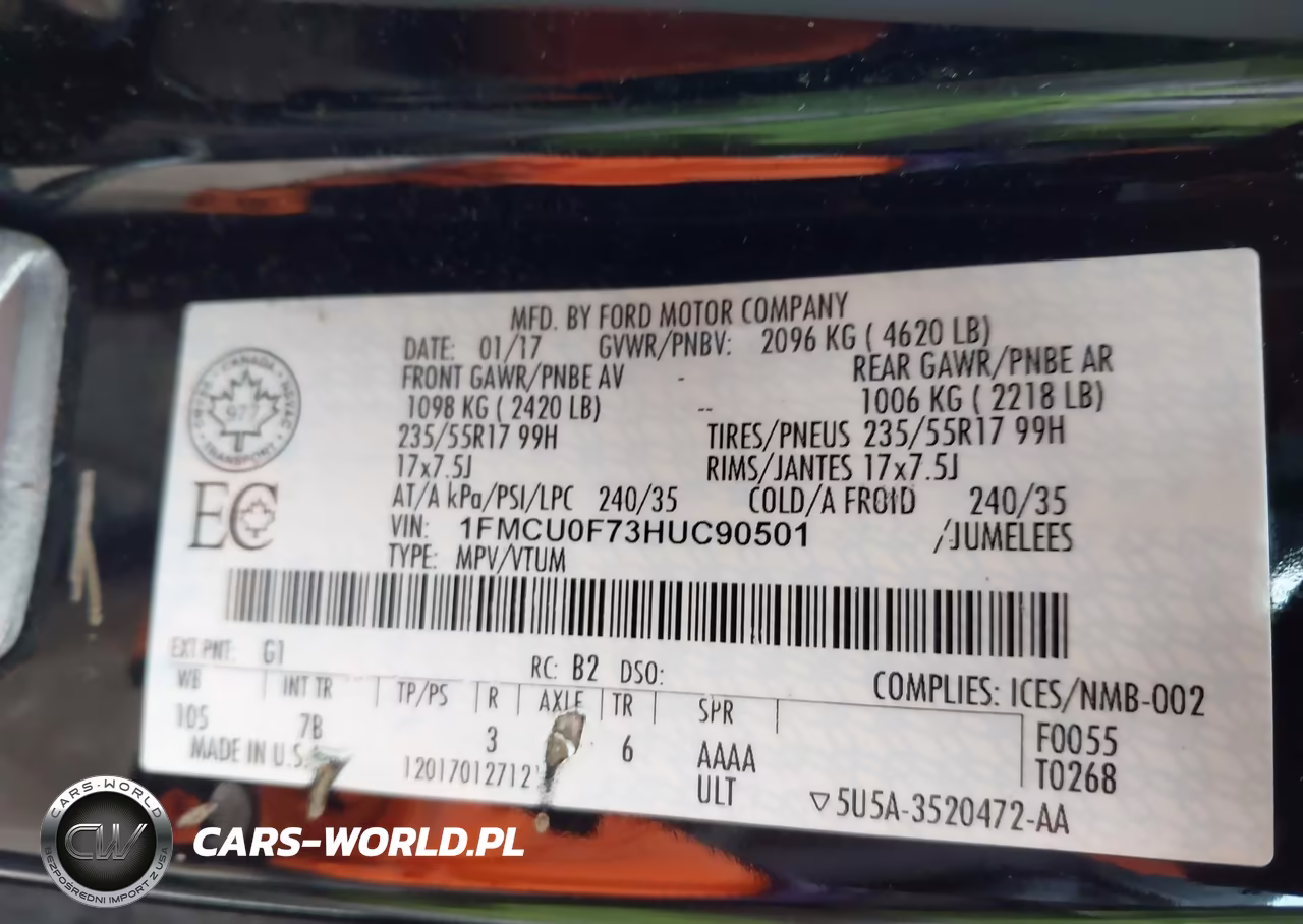 2017 Ford Escape S VIN:1FMCU0F73HUC90501 - 9