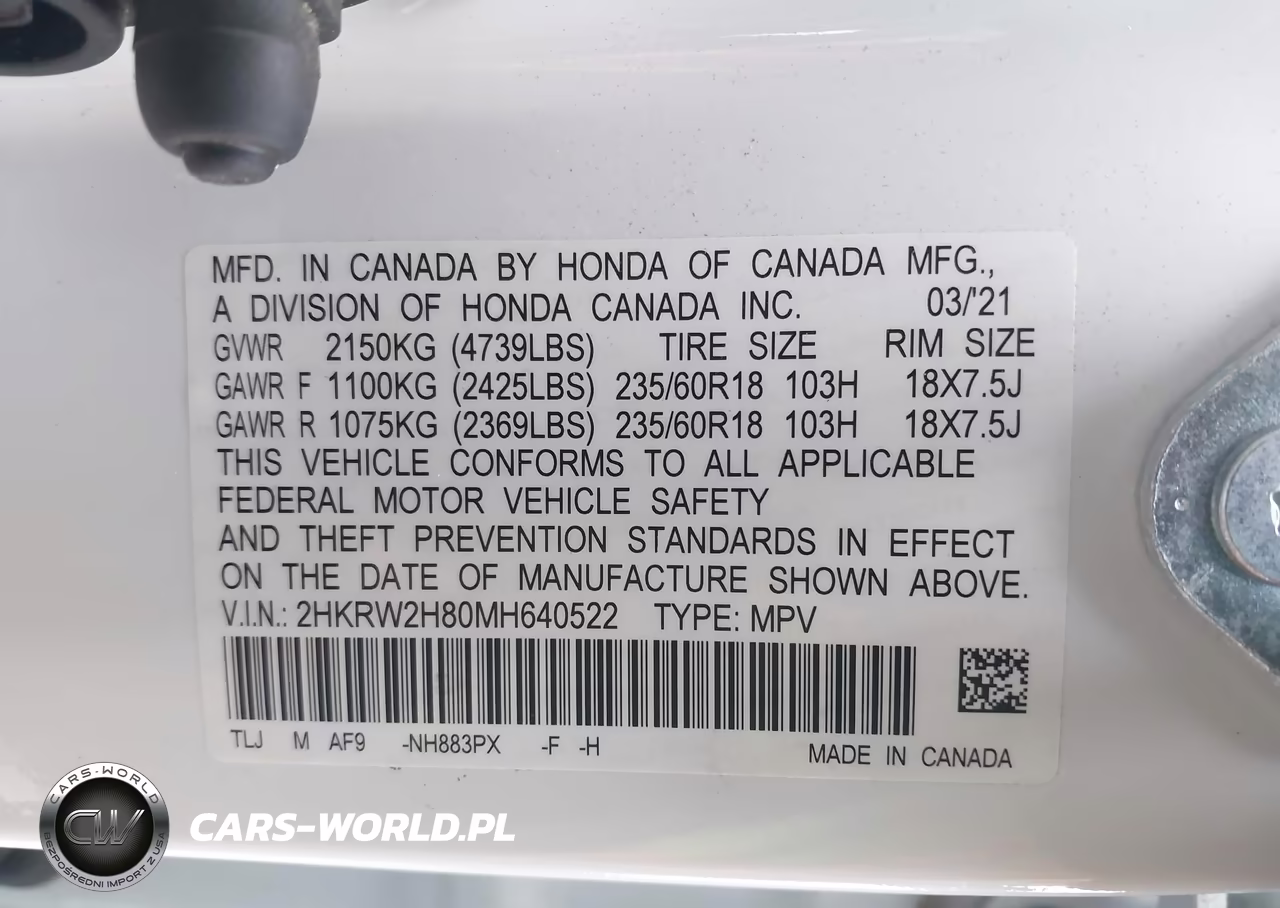 2021 Honda Cr-V Awd Ex-L VIN:2HKRW2H80MH640522 - 9