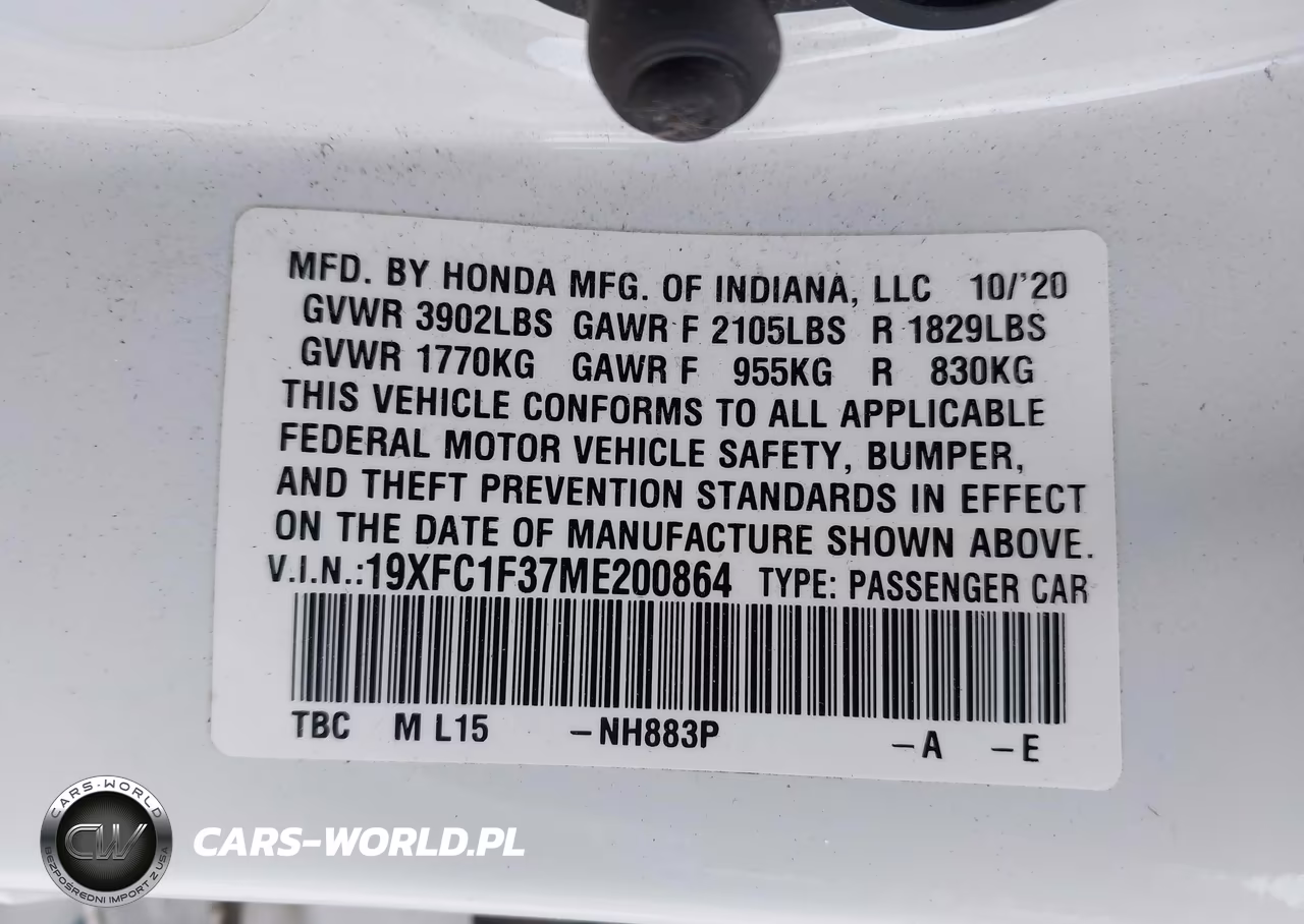 2021 Honda Civic Ex VIN:19XFC1F37ME200864 - 9