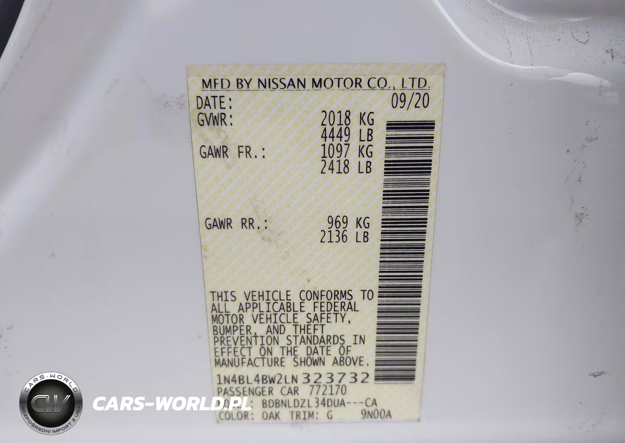 2020 Nissan Altima S Intelligent Awd VIN:1N4BL4BW2LN323732 - 9