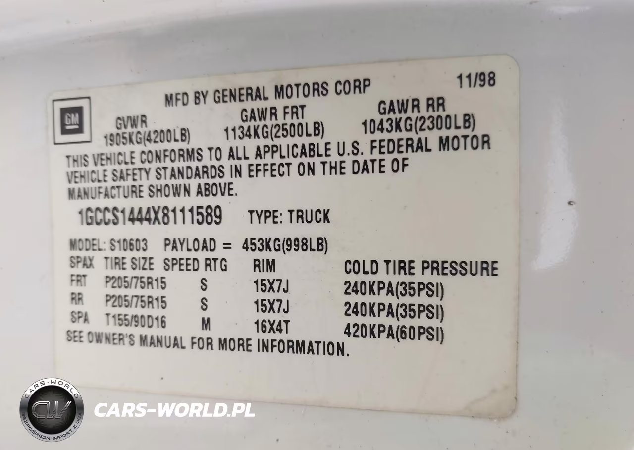 1999 Chevrolet S-10 Ls VIN:1GCCS1444X8111589 - 9