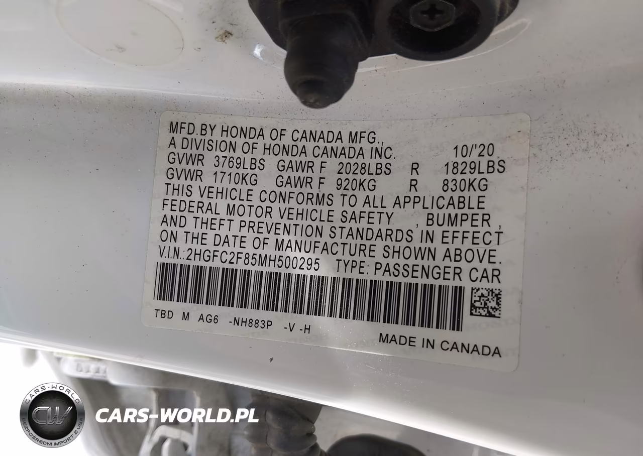 2021 Honda Civic Sport VIN:2HGFC2F85MH500295 - 9