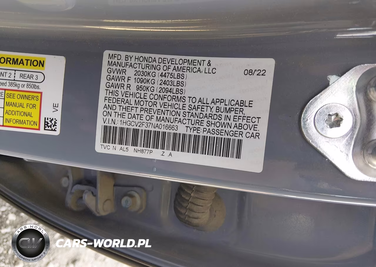 2022 Honda Accord Sport 2.0T VIN:1HGCV2F37NA016663 - 9