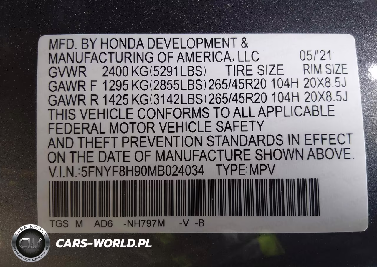 2021 Honda Passport Awd Touring VIN:5FNYF8H90MB024034 - 9