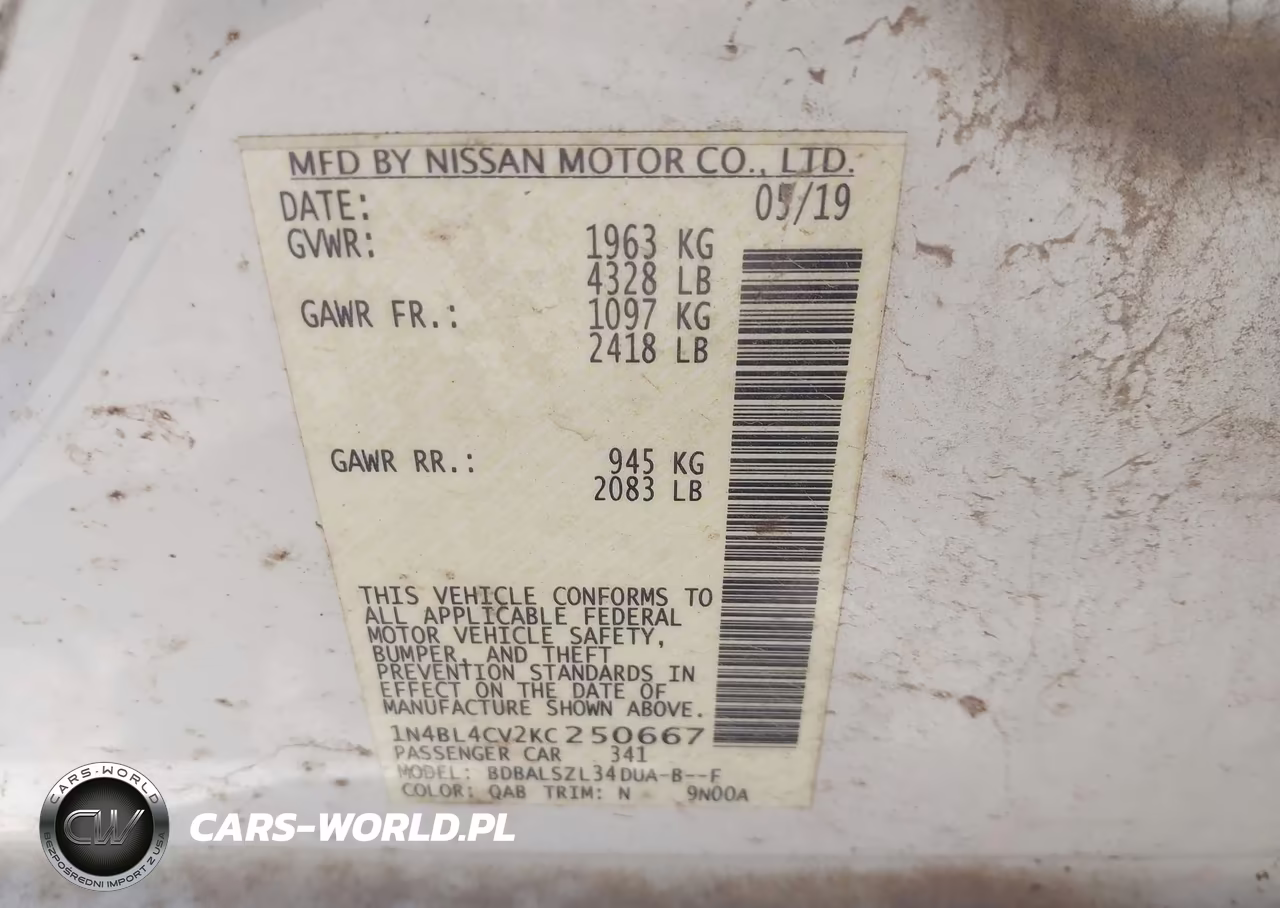 2019 Nissan Altima 2.5 Sr VIN:1N4BL4CV2KC250667 - 9