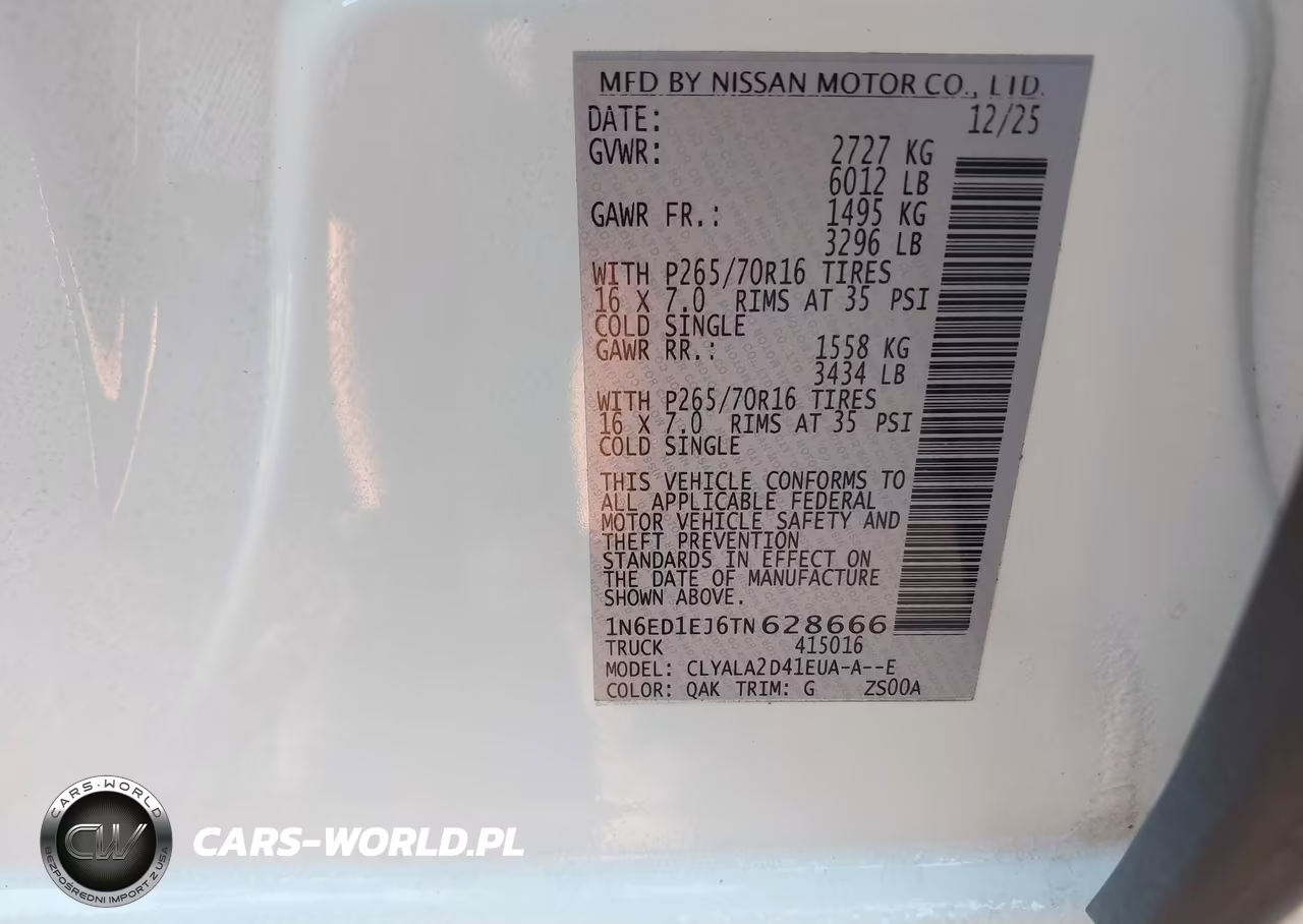 2026 Nissan Frontier S 4X4 VIN:1N6ED1EJ6TN628666 - 9