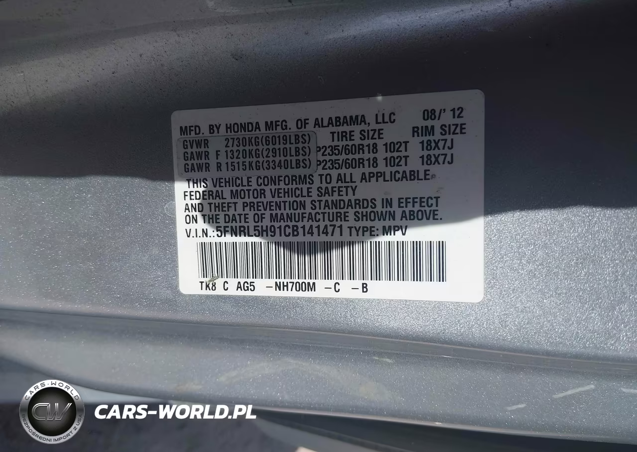 2012 Honda Odyssey Touring-Touring Elite VIN:5FNRL5H91CB141471 - 9