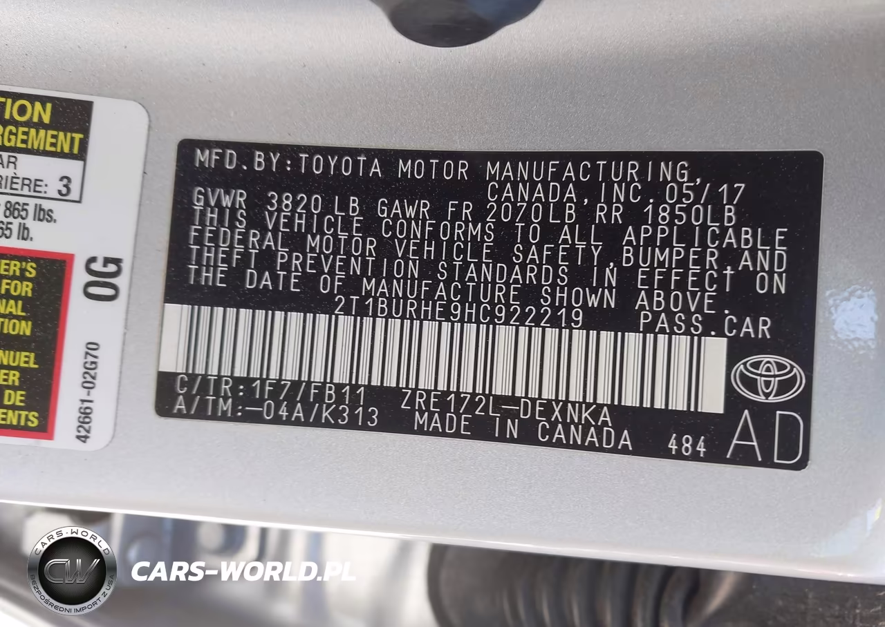 2017 Toyota Corolla Le VIN:2T1BURHE9HC922219 - 9