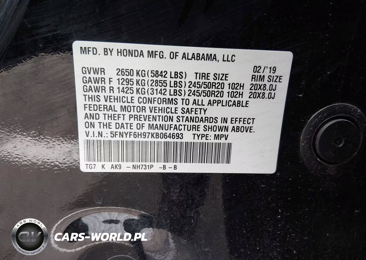 2019 Honda Pilot Touring VIN:5FNYF6H97KB064693 - 9