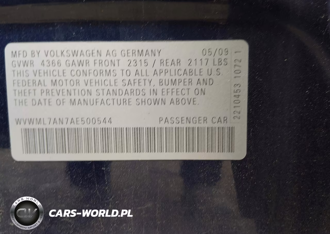 2010 Volkswagen Cc Sport VIN:WVWML7AN7AE500544 - 7