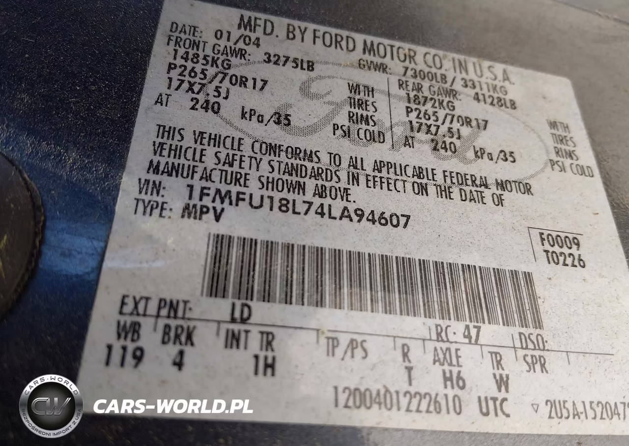 2004 Ford Expedition Eddie Bauer VIN:1FMFU18L74LA94607 - 9