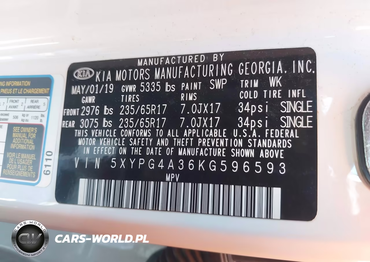 2019 Kia Sorento 2.4L Lx VIN:5XYPG4A36KG596593 - 9
