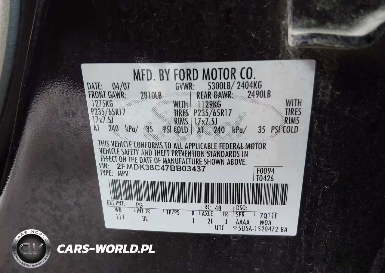2007 Ford Edge Sel VIN:2FMDK38C47BB03437 - 9