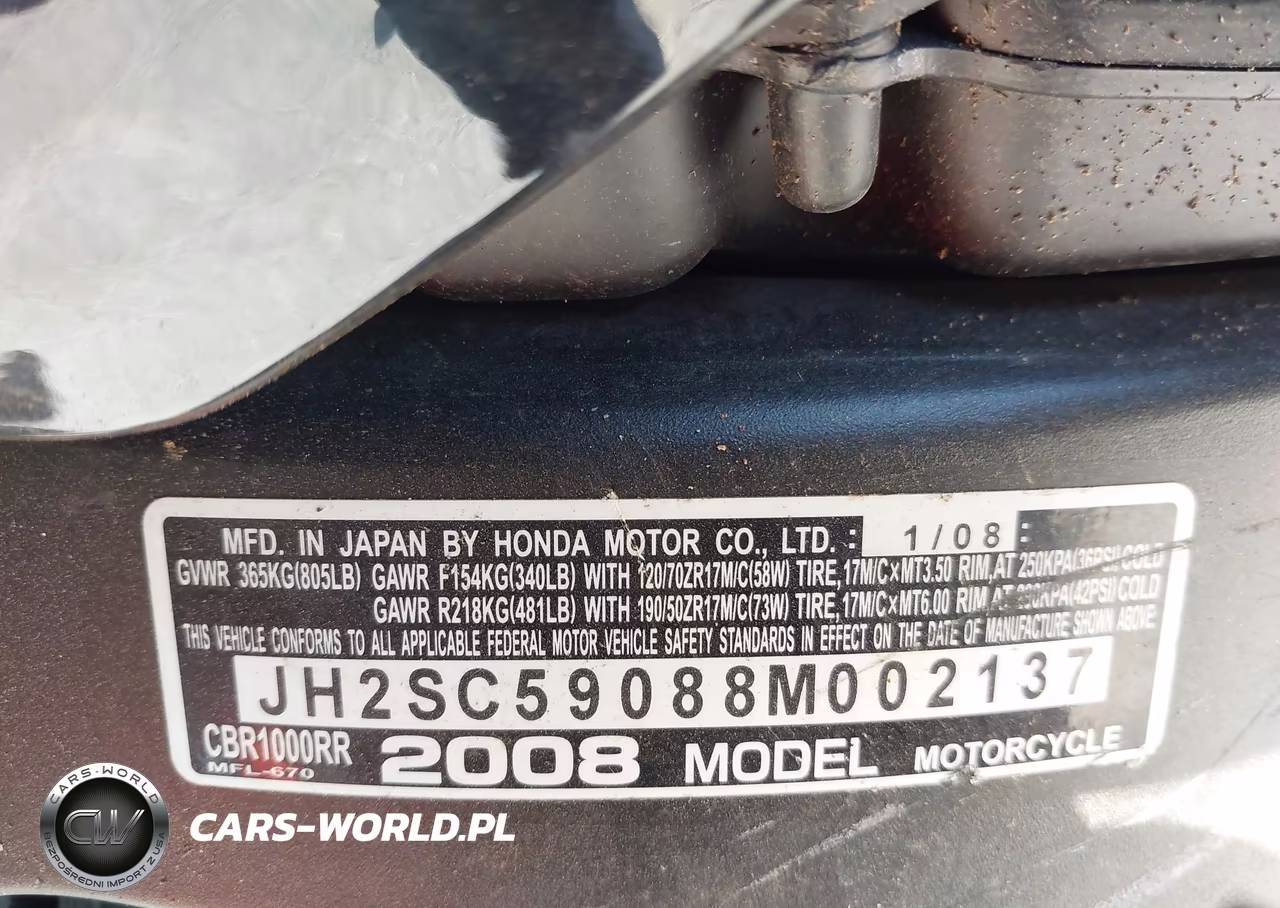2008 Honda Cbr1000 Rr VIN:JH2SC59088M002137 - 10