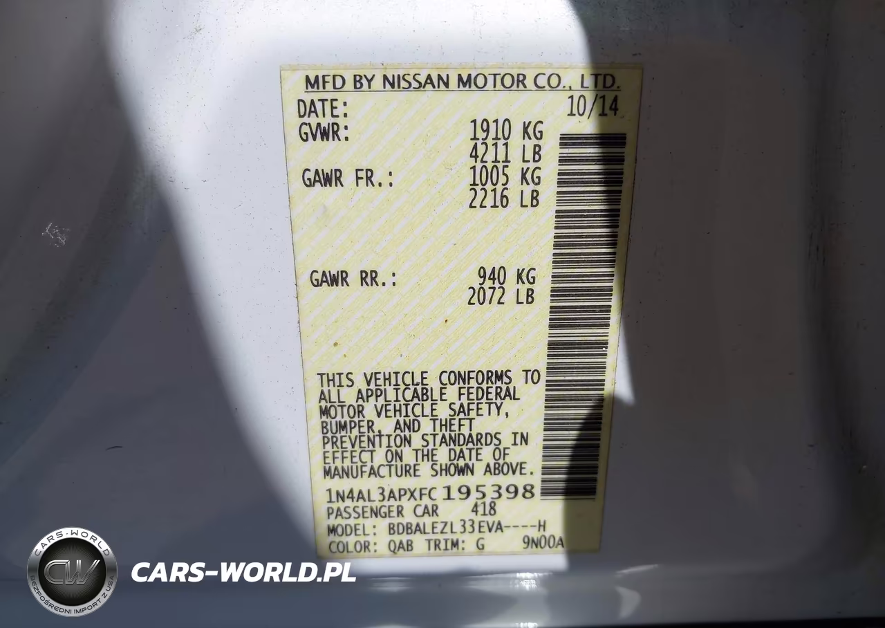 2015 Nissan Altima 2.5 S VIN:1N4AL3APXFC195398 - 9