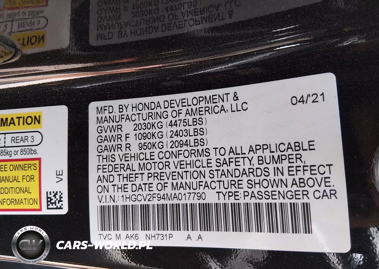 2021 Honda Accord Touring VIN:1HGCV2F94MA017790 - 9