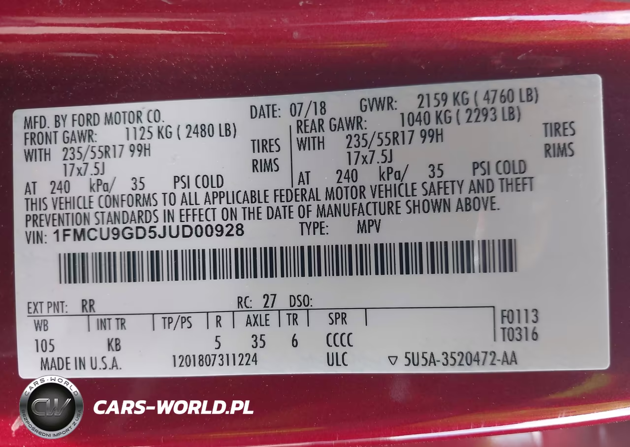 2018 Ford Escape Se VIN:1FMCU9GD5JUD00928 - 9