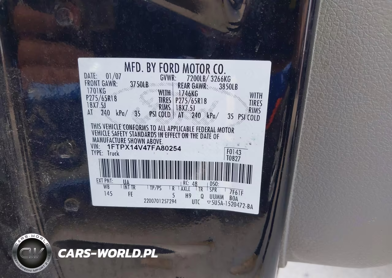 2007 Ford F-150 Fx4-Lariat-Xl-Xlt VIN:1FTPX14V47FA80254 - 9
