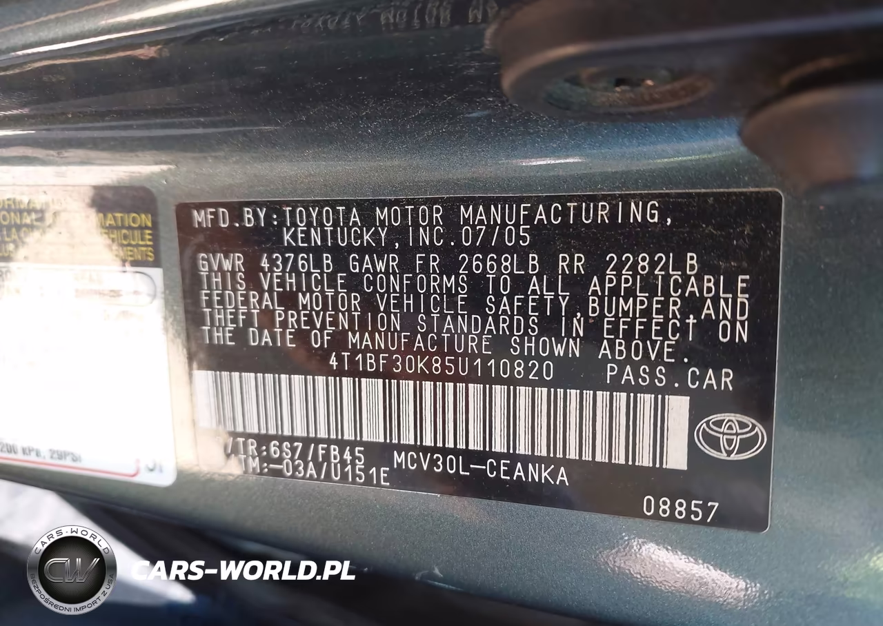 2005 Toyota Camry Le V6 VIN:4T1BF30K85U110820 - 9
