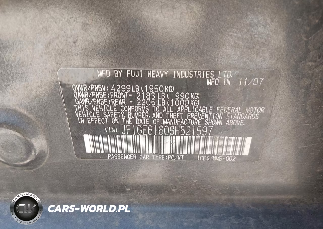 2008 Subaru Impreza (Natl) I-I W-Premium Pkg-I W-Sat-Nav VIN:JF1GE61608H521597 - 9