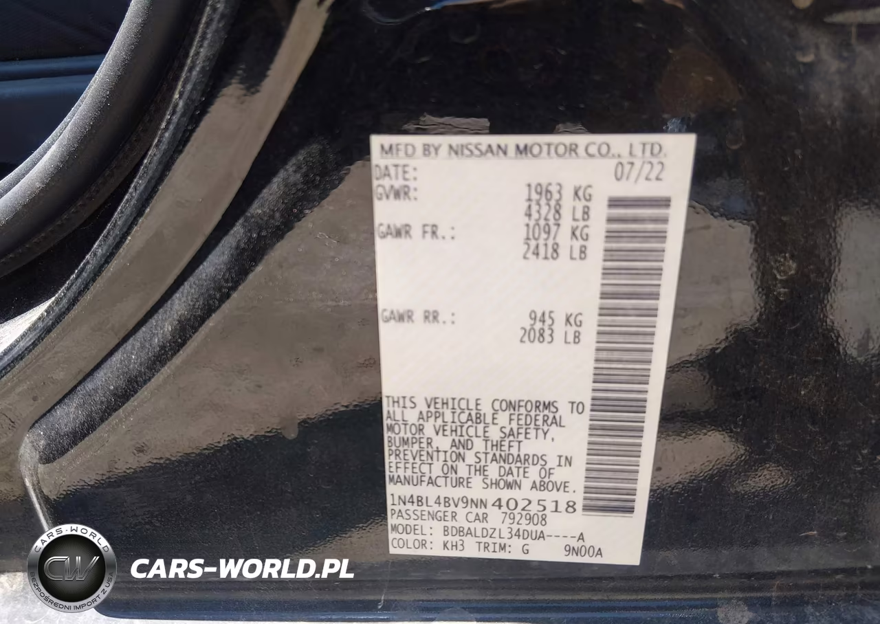 2022 Nissan Altima S Fwd VIN:1N4BL4BV9NN402518 - 9