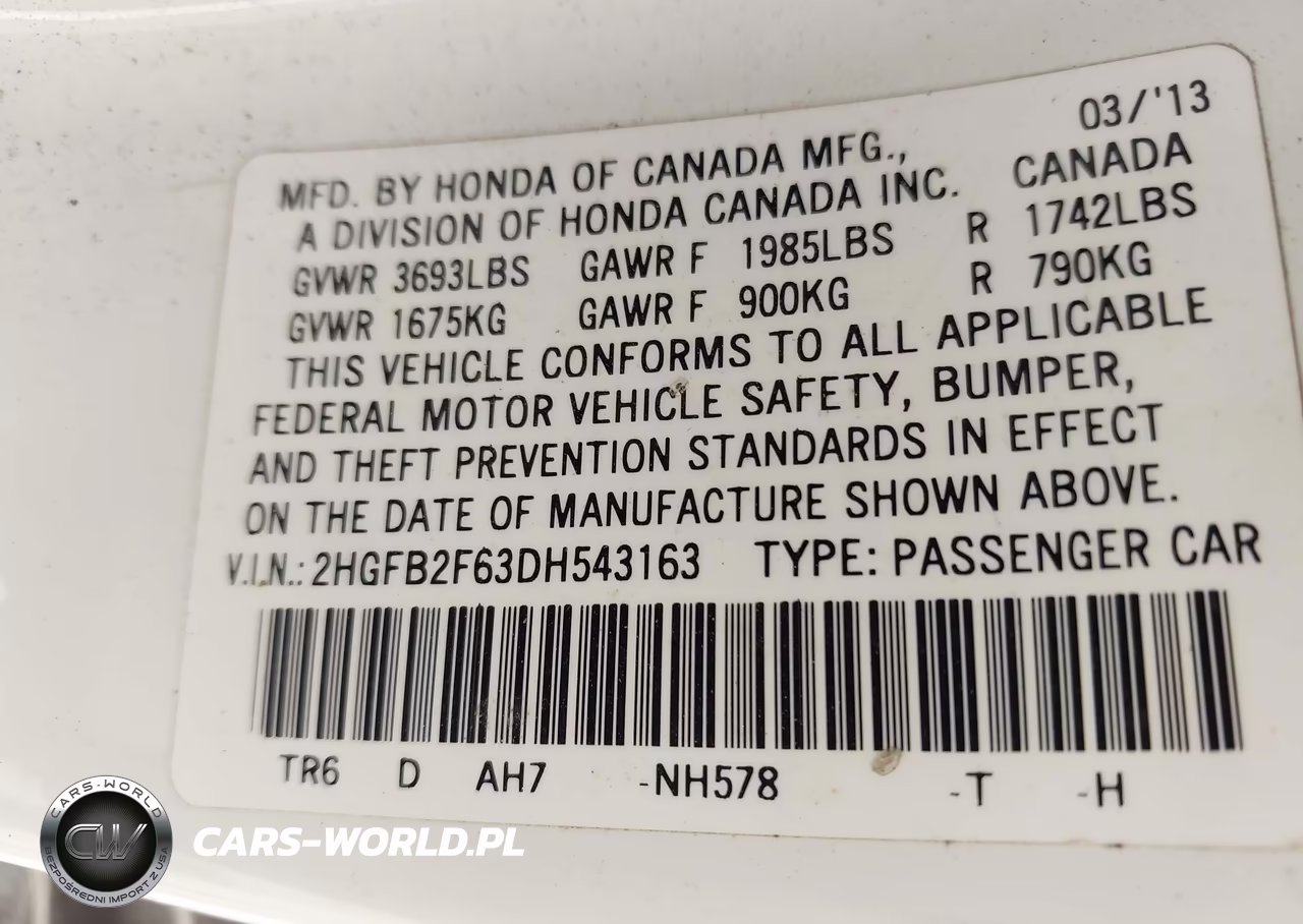 2013 Honda Civic Hf VIN:2HGFB2F63DH543163 - 9