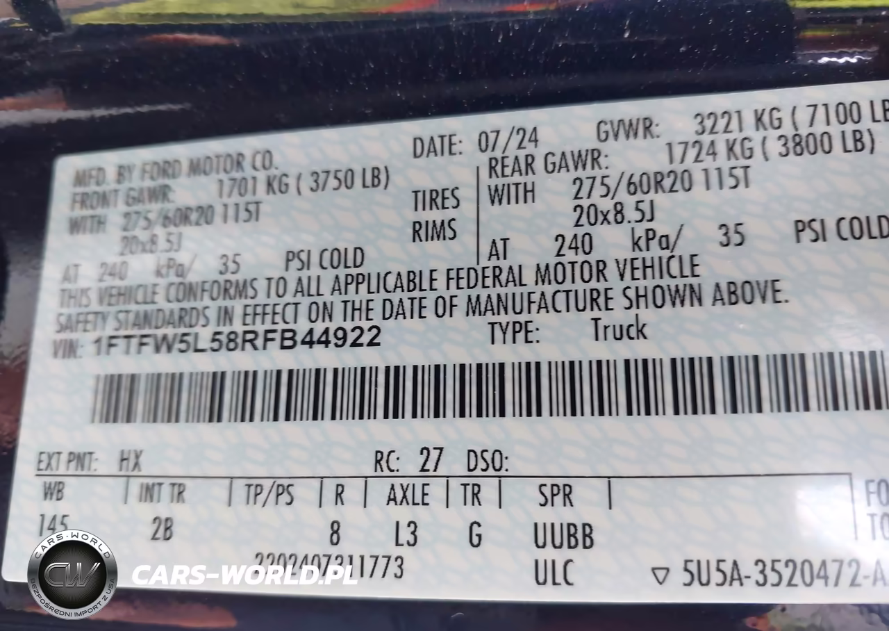 2024 Ford F-150 Lariat VIN:1FTFW5L58RFB44922 - 9